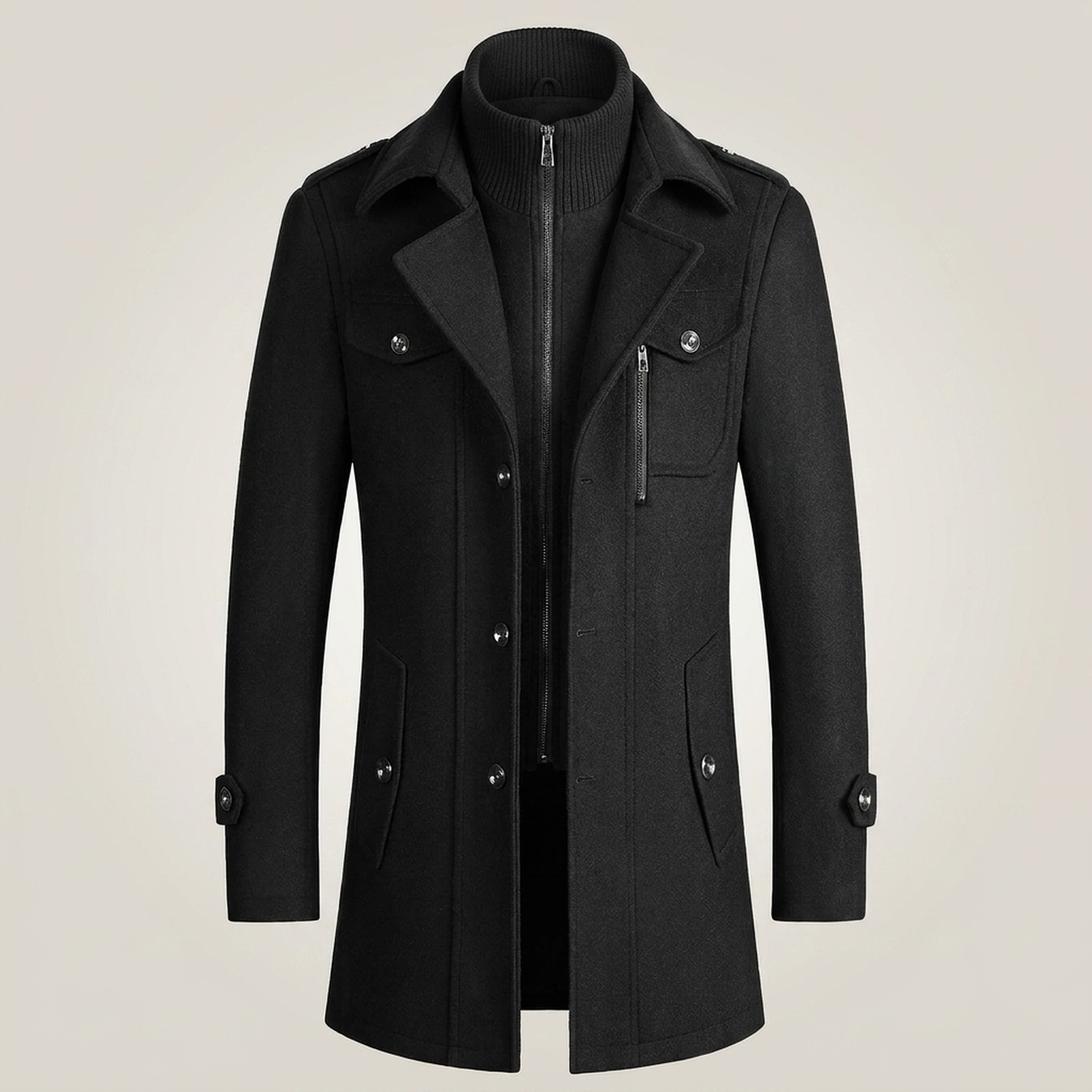PLUXSTYLE::numise::mens-slim-fit-epaulet-parka::pack-black