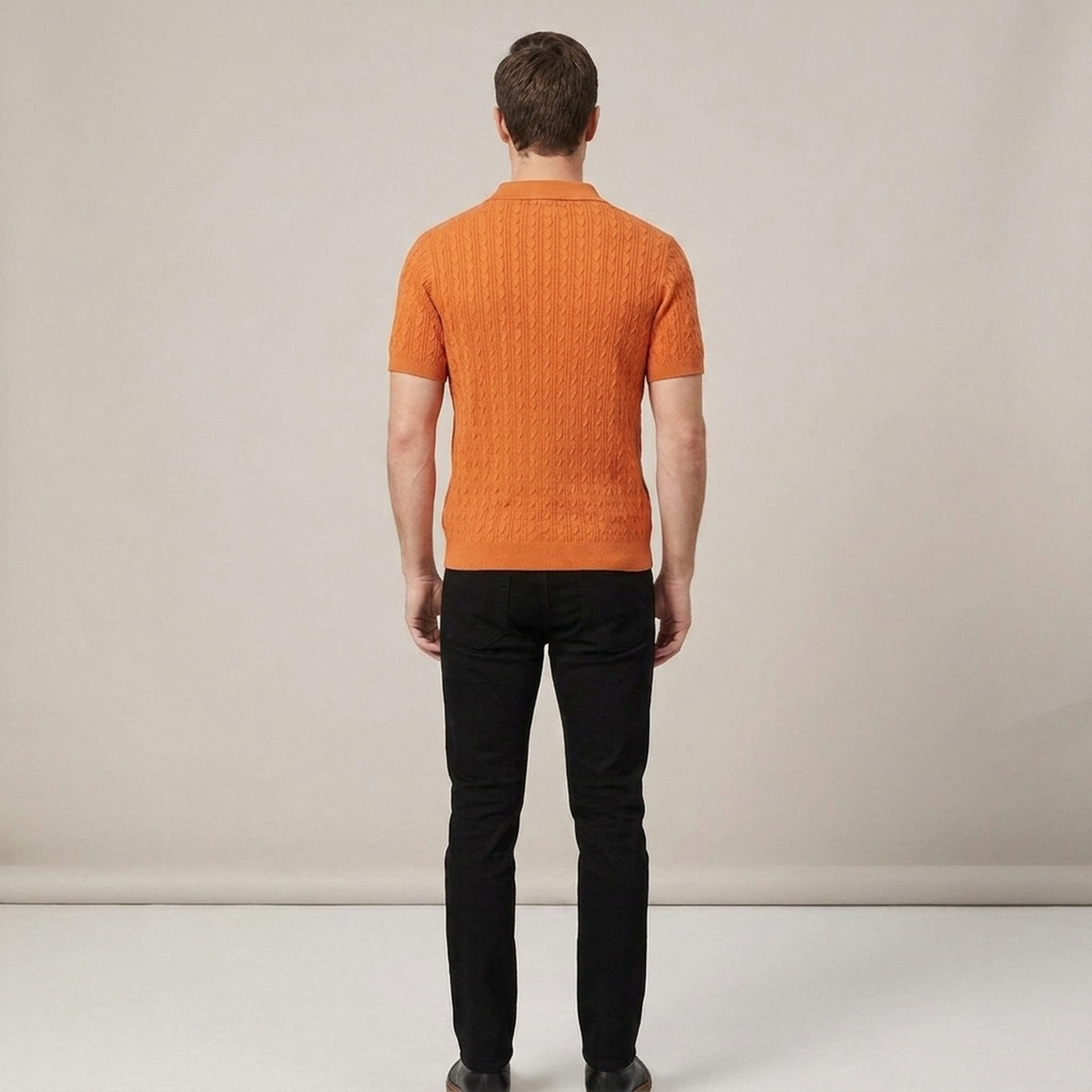 PLUXSTYLE::numise::mens-cable-texture-polo-top::back