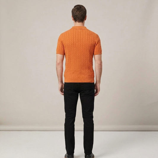 PLUXSTYLE::numise::mens-cable-texture-polo-top::back