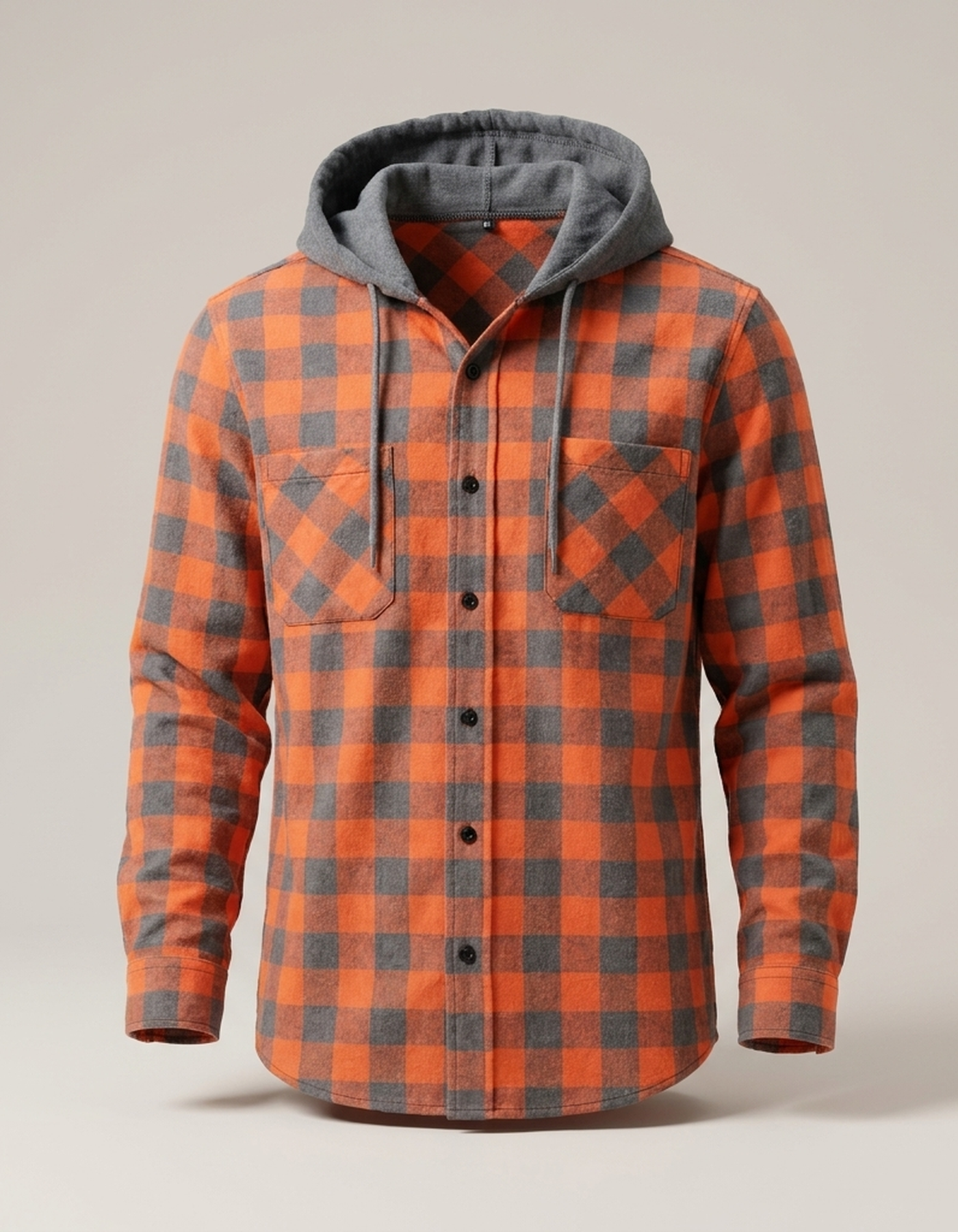 PLUXSTYLE::numise::mens-relaxed-hooded-plaid-top::pack-orange