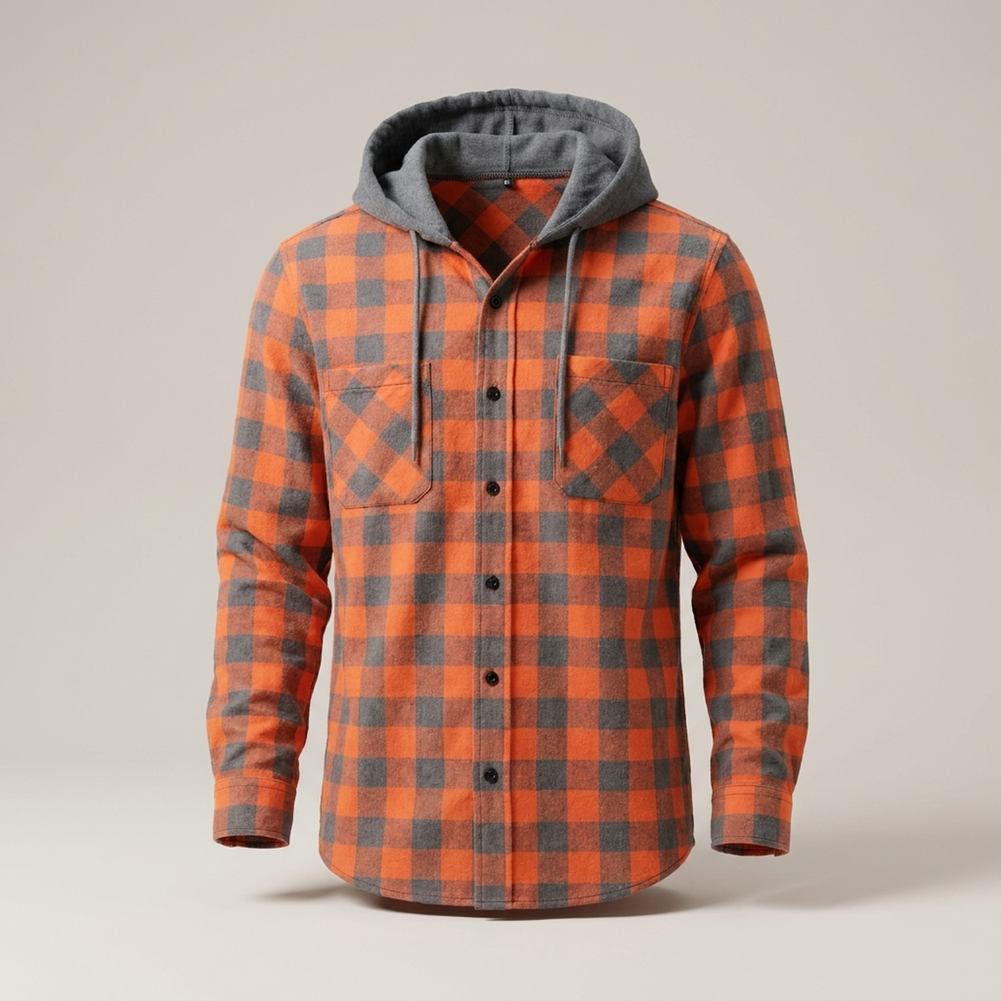 PLUXSTYLE::numise::mens-relaxed-hooded-plaid-top::pack-orange