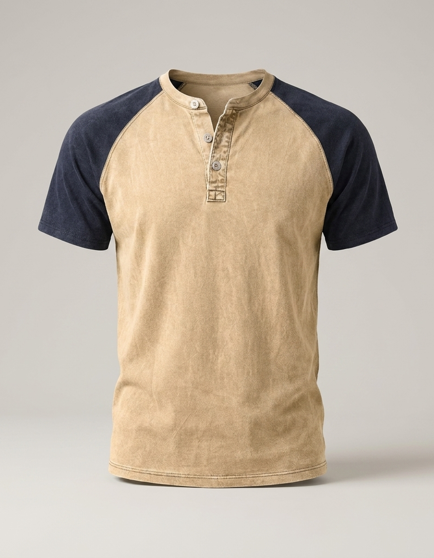 PLUXSTYLE::numise::acid-wash-henley-top::pack-khaki