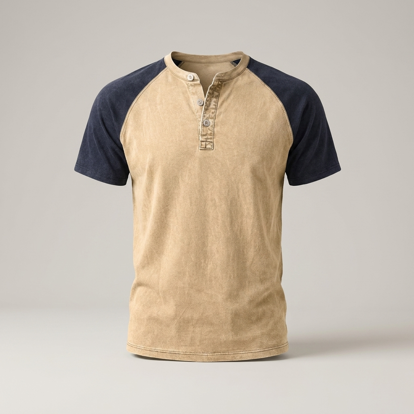 PLUXSTYLE::numise::acid-wash-henley-top::pack-khaki