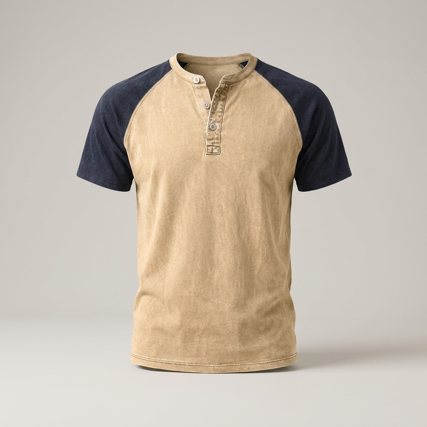 PLUXSTYLE::numise::acid-wash-henley-top::pack-khaki