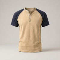 PLUXSTYLE::numise::acid-wash-henley-top::pack-khaki