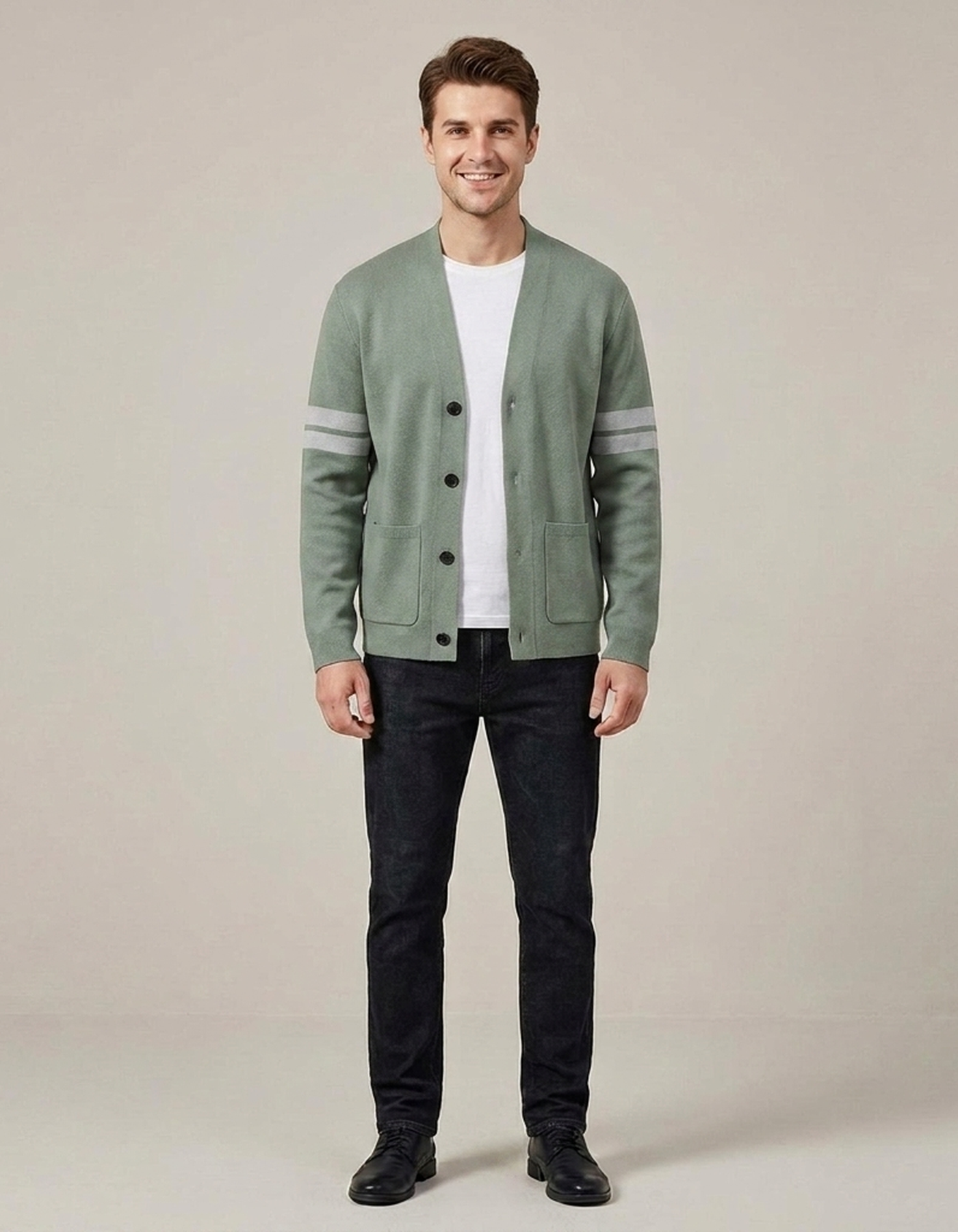 PLUXSTYLE::numise::mens-stripe-sleeve-cardigan::front