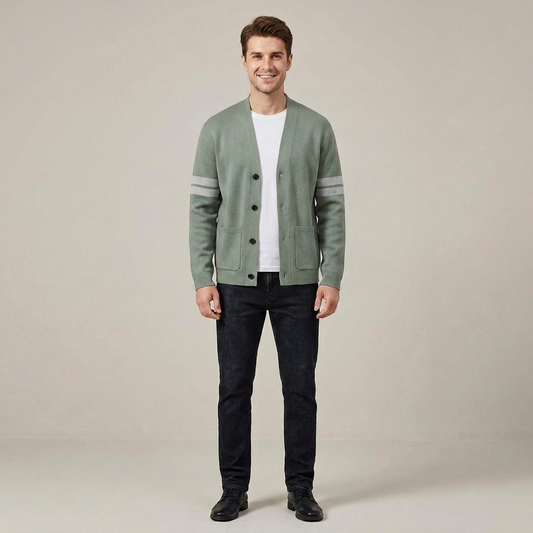 PLUXSTYLE::numise::mens-stripe-sleeve-cardigan::front