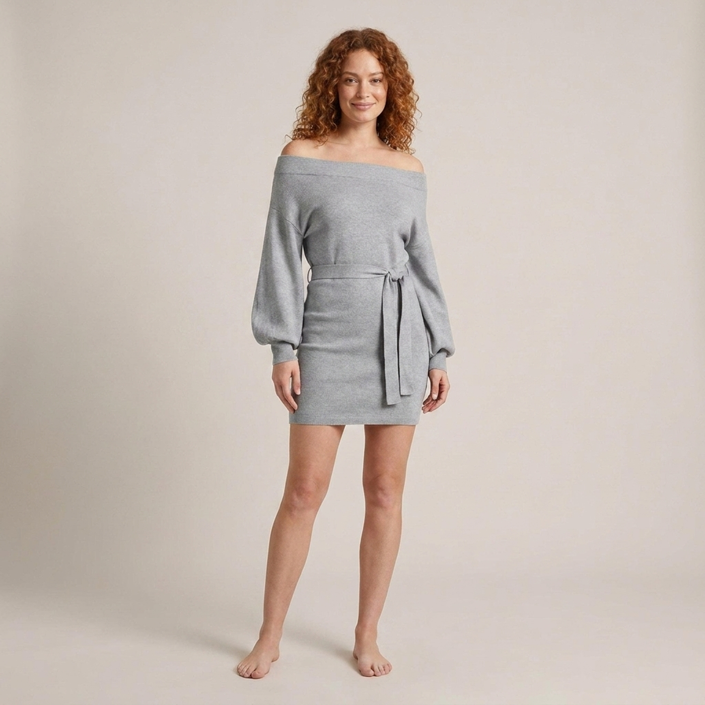 PLUXSTYLE::numise::bardot-tie-waist-mini-dress::front