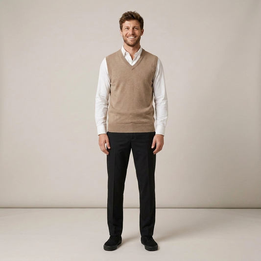 PLUXSTYLE::numise::mens-v-neck-sweater-vest::front