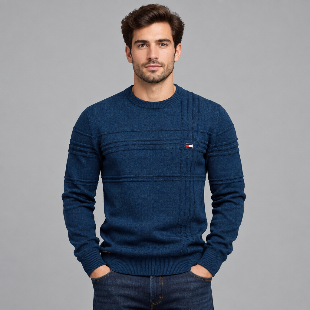 Men’s Textured Stripe Crew-Neck Sweater