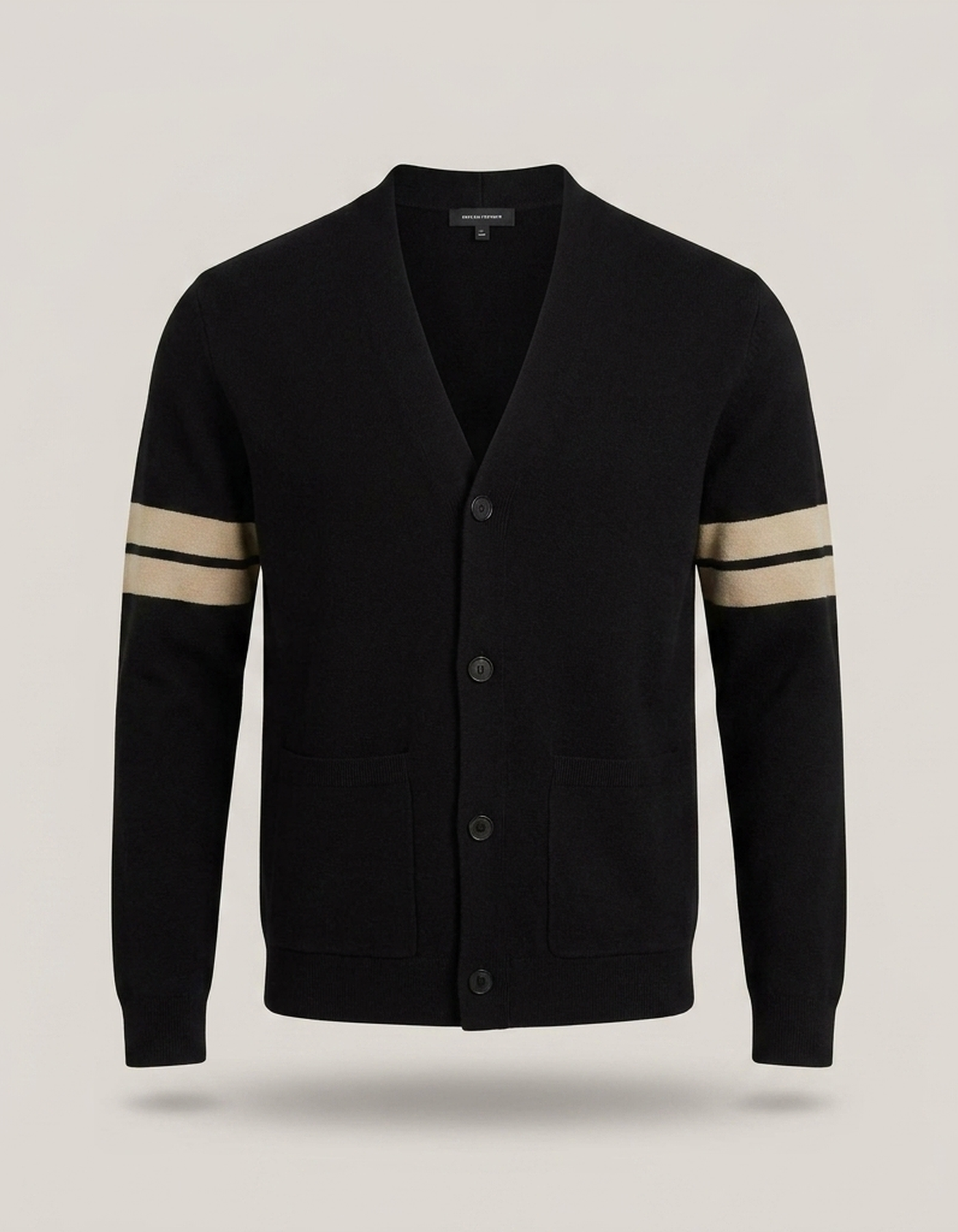 PLUXSTYLE::numise::mens-stripe-sleeve-cardigan::pack-black