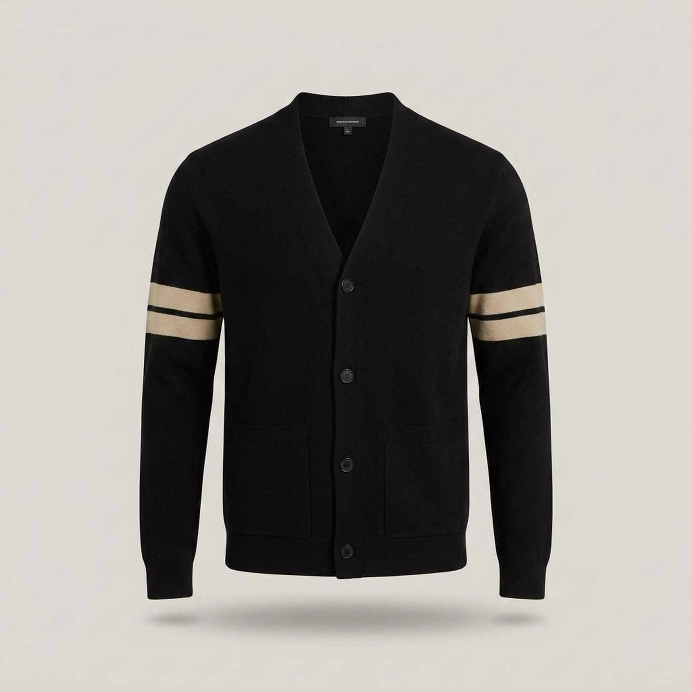 PLUXSTYLE::numise::mens-stripe-sleeve-cardigan::pack-black