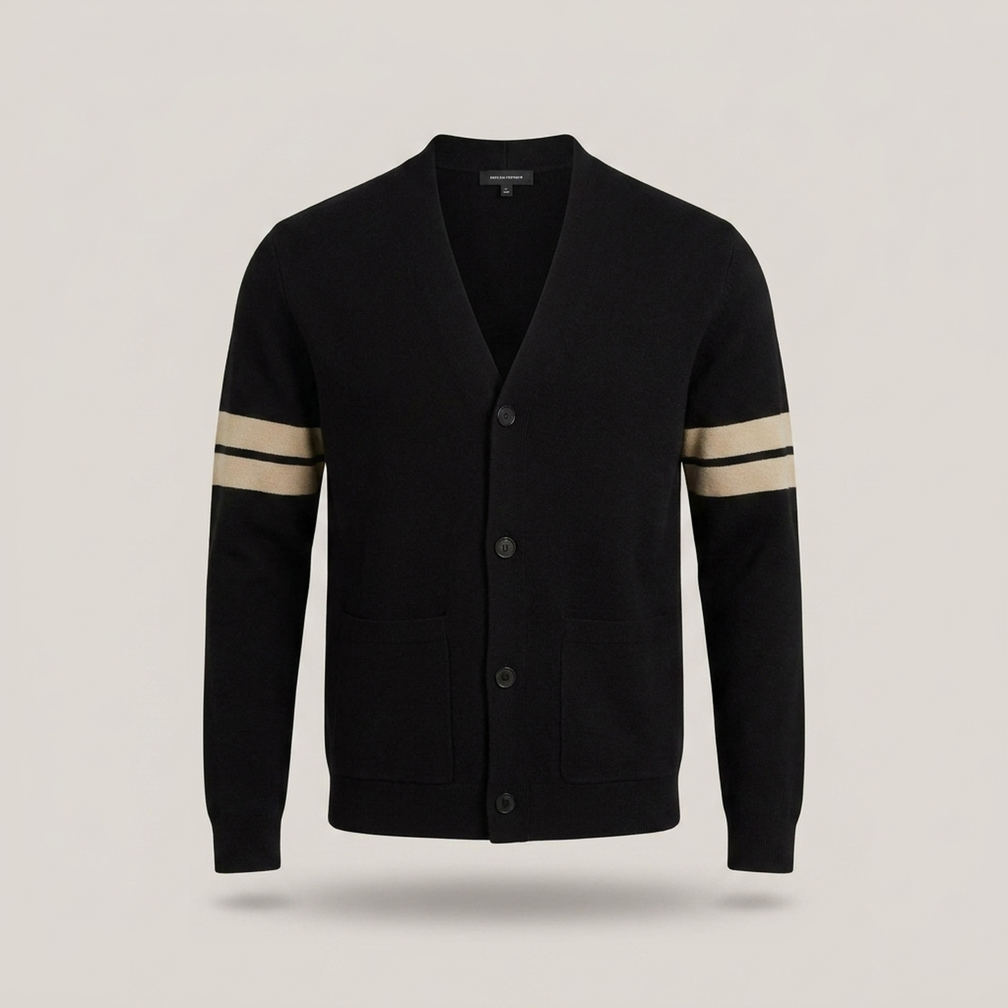 PLUXSTYLE::numise::mens-stripe-sleeve-cardigan::pack-black