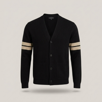 PLUXSTYLE::numise::mens-stripe-sleeve-cardigan::pack-black