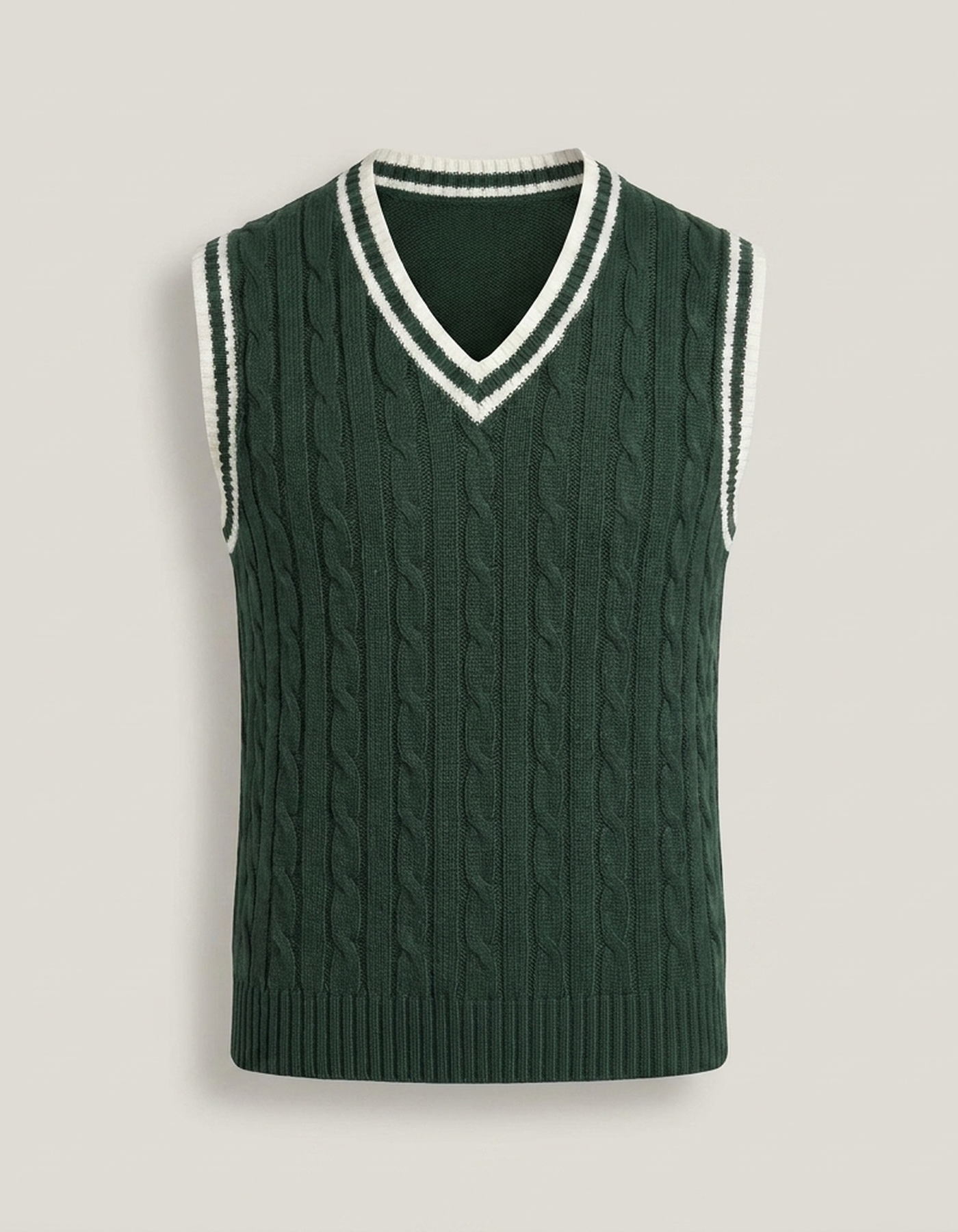 PLUXSTYLE::numise::cable-detail-v-neck-sweater-vest::pack-green