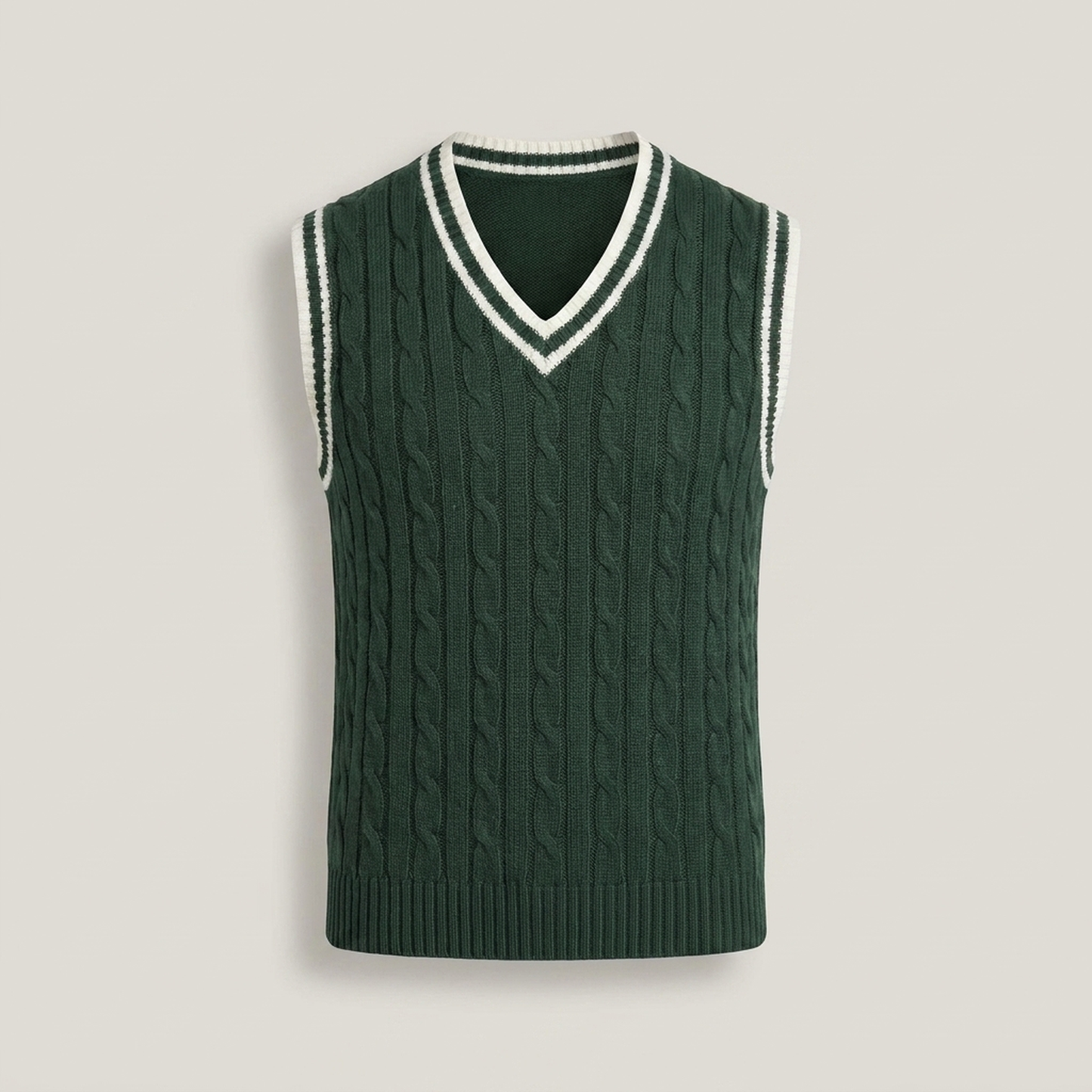 PLUXSTYLE::numise::cable-detail-v-neck-sweater-vest::pack-green