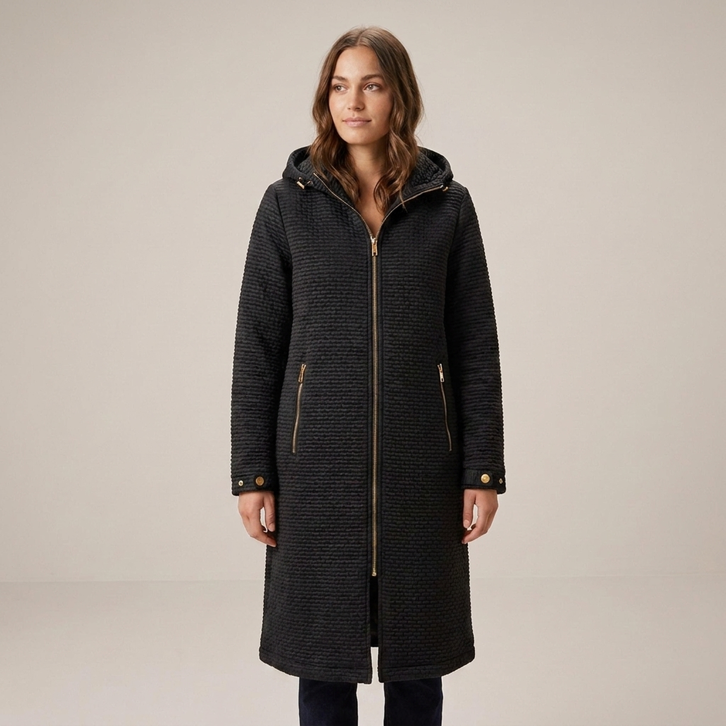 PLUXSTYLE::numise::black-micro-quilt-parka::front