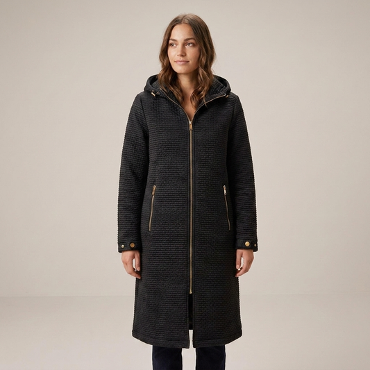 PLUXSTYLE::numise::black-micro-quilt-parka::front