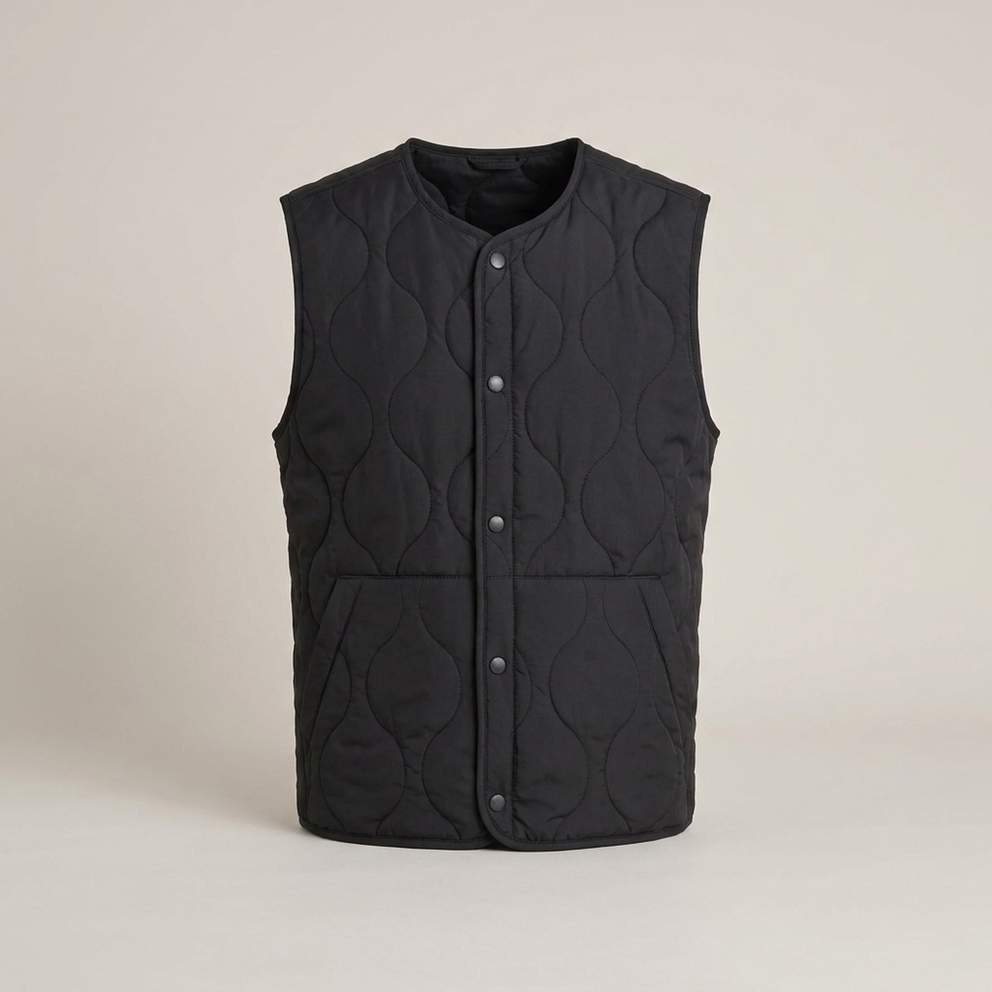 PLUXSTYLE::numise::mens-regular-fit-quilted-vest::pack-black
