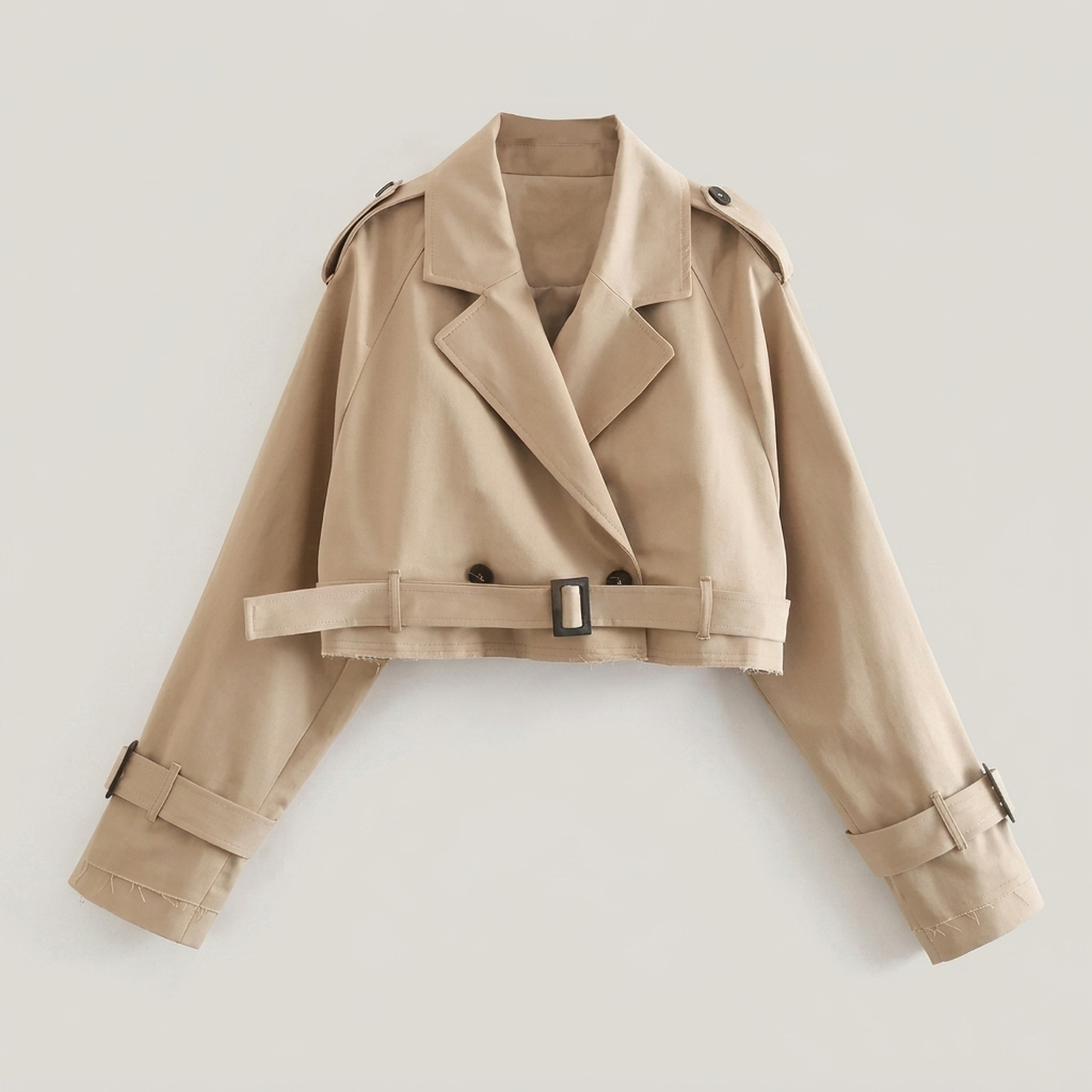 PLUXSTYLE::numise::womens-cropped-belted-parka::pack-khaki