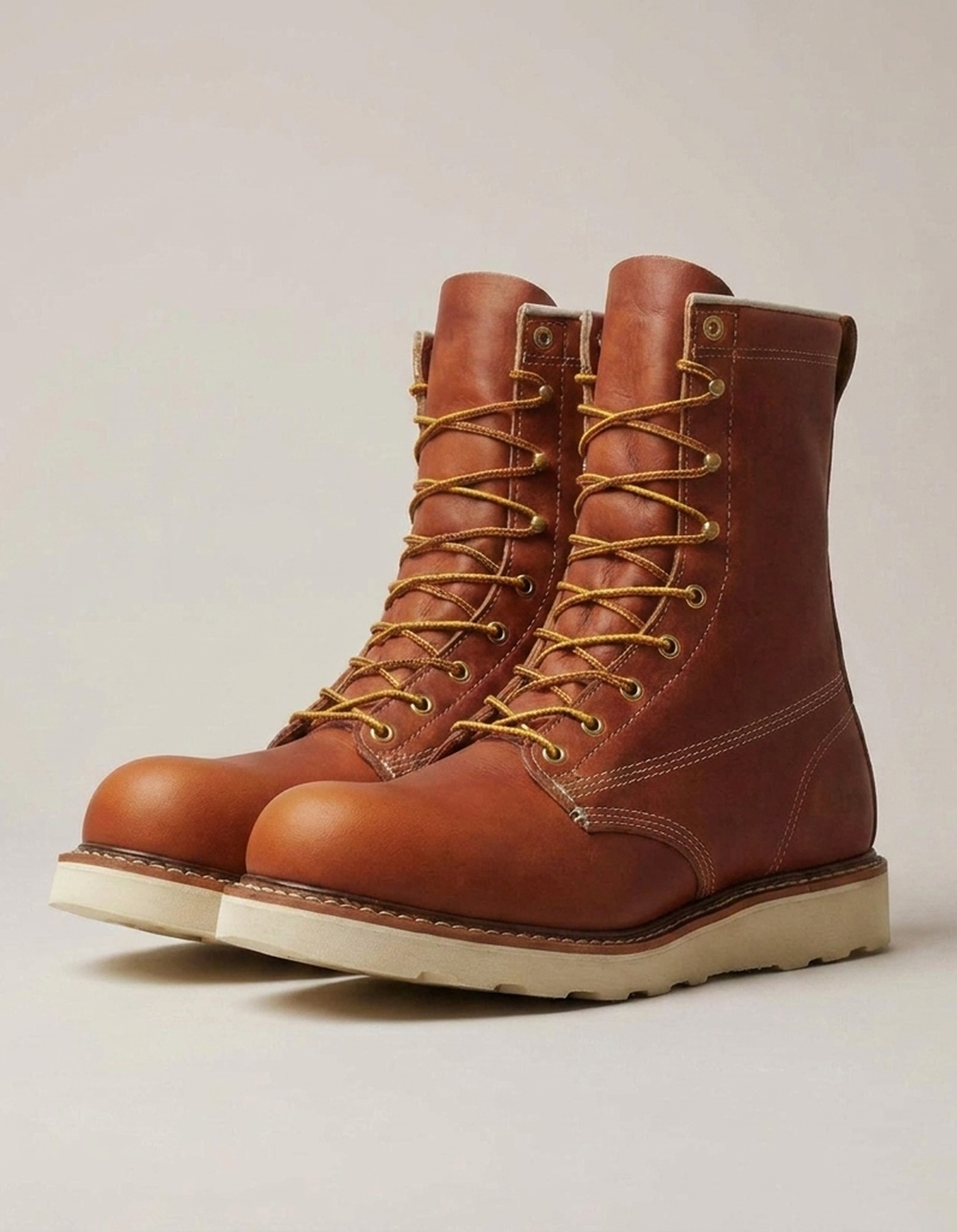 PLUXSTYLE::numise::tobacco-plain-toe-wedge-boots::closeup-detail