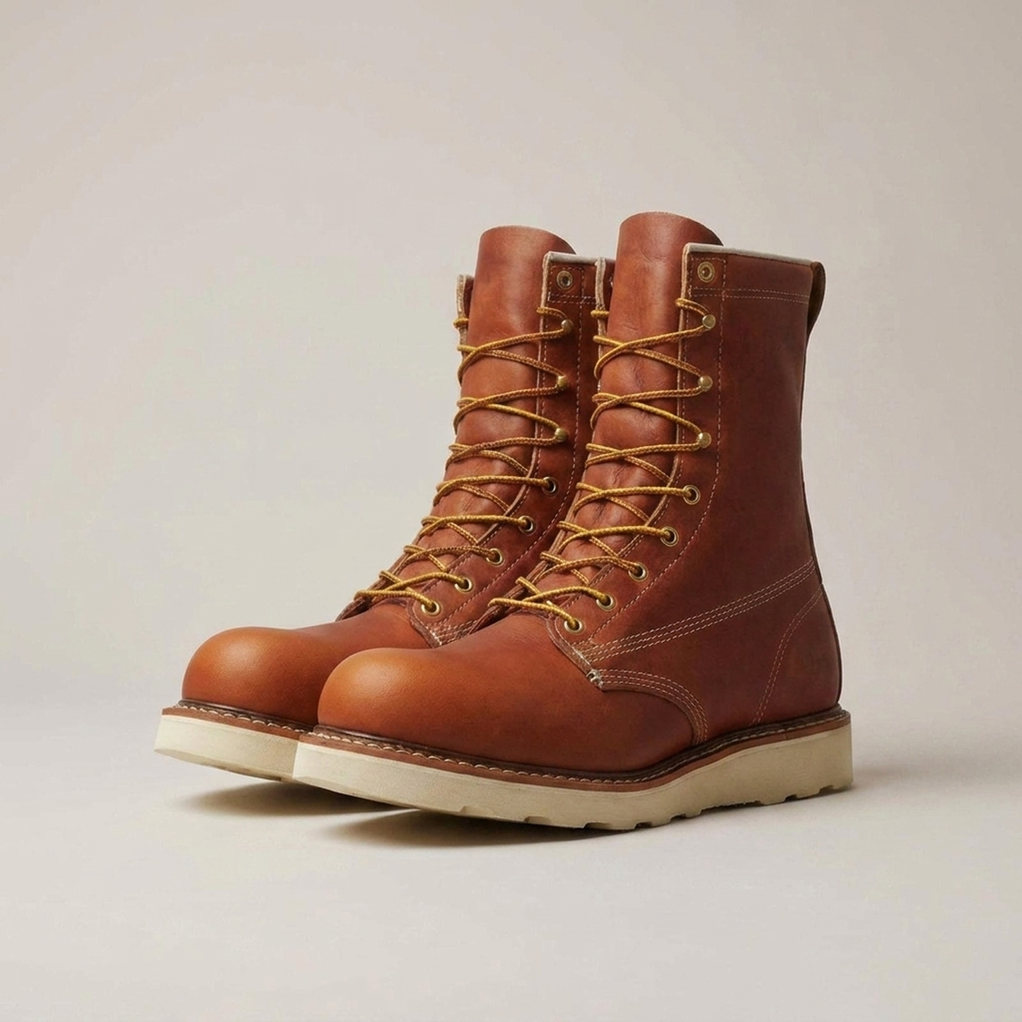 PLUXSTYLE::numise::tobacco-plain-toe-wedge-boots::closeup-detail