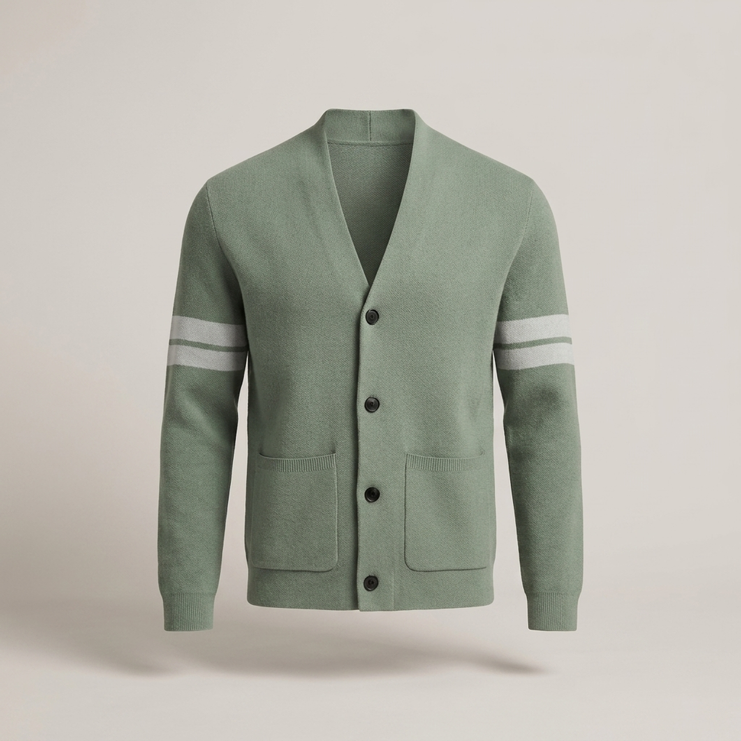 PLUXSTYLE::numise::mens-stripe-sleeve-cardigan::pack-light-green