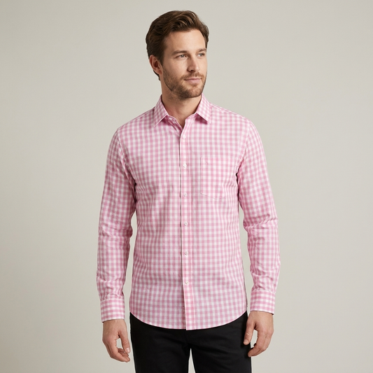 PLUXSTYLE::numise::mens-pink-plaid-long-sleeve-top::front