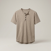 PLUXSTYLE::numise::mens-relaxed-short-sleeve-henley-top::pack-khaki