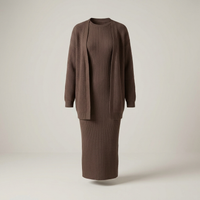 PLUXSTYLE::numise::slim-fit-cardigan-dress-set::pack-dark-brown