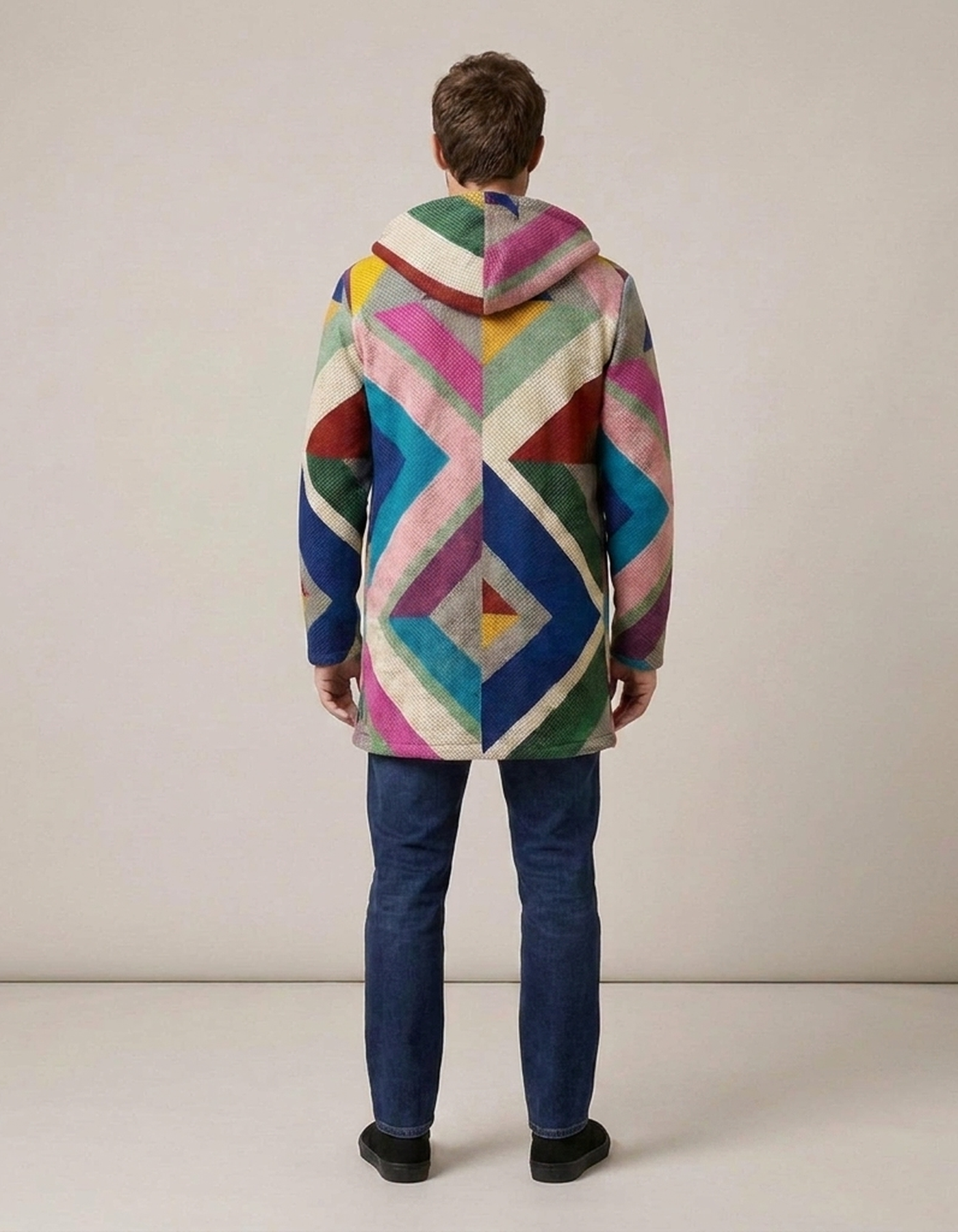 PLUXSTYLE::numise::mens-color-block-hooded-cardigan::back