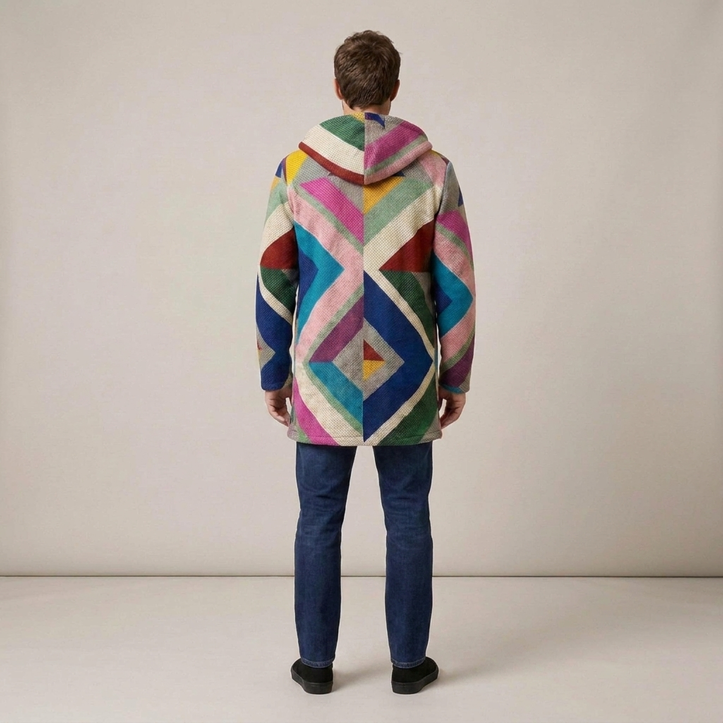 PLUXSTYLE::numise::mens-color-block-hooded-cardigan::back