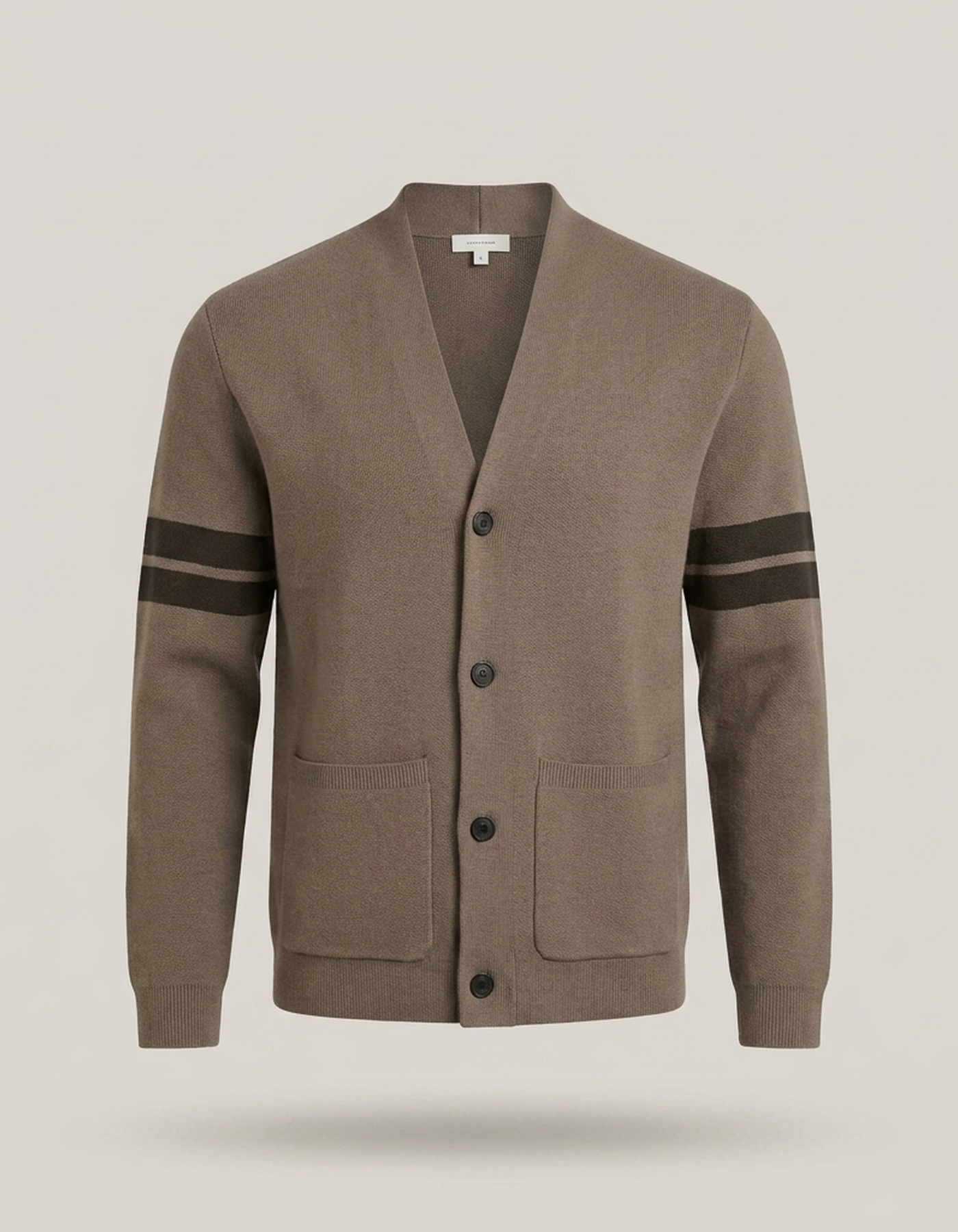 PLUXSTYLE::numise::mens-stripe-sleeve-cardigan::pack-brown