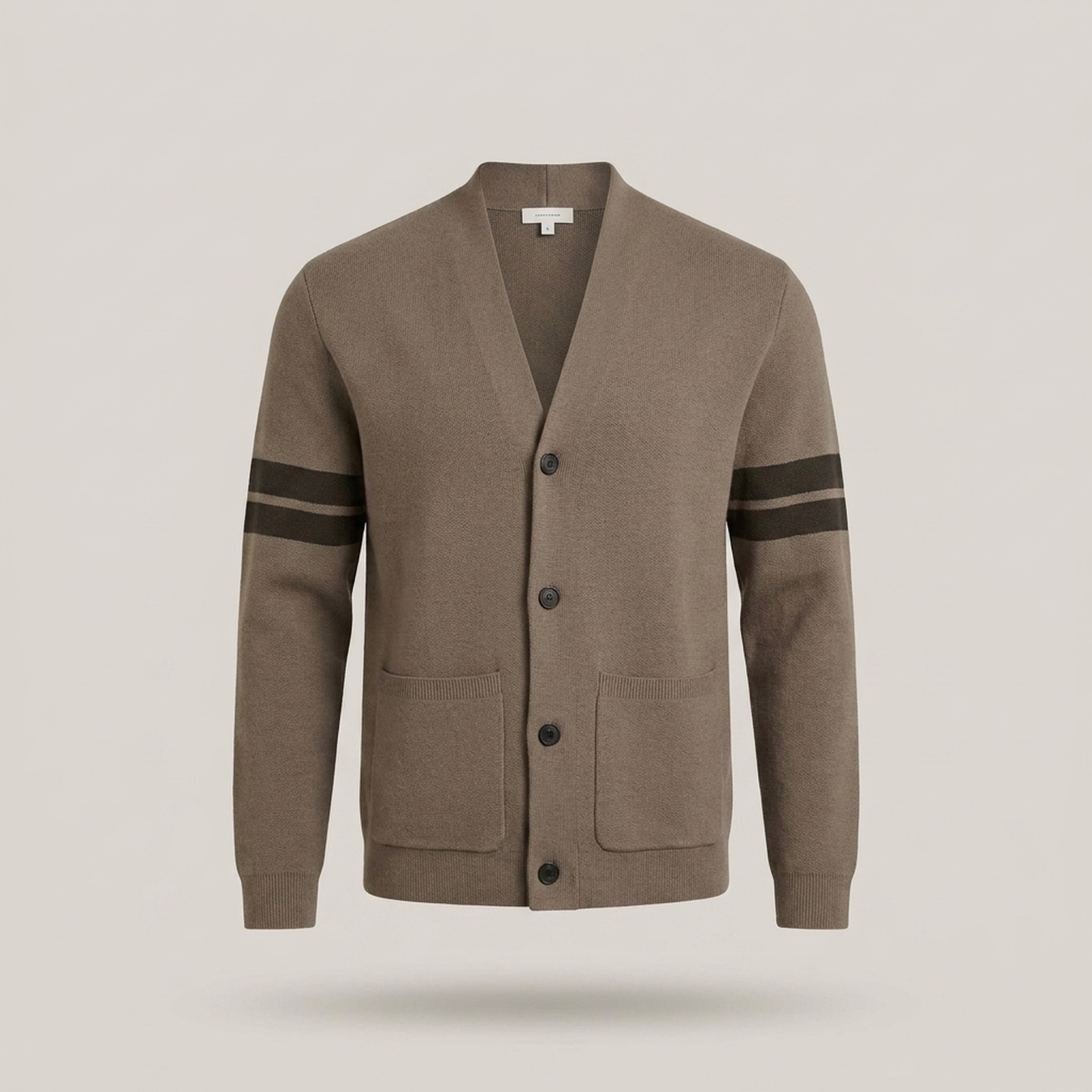 PLUXSTYLE::numise::mens-stripe-sleeve-cardigan::pack-brown