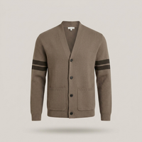PLUXSTYLE::numise::mens-stripe-sleeve-cardigan::pack-brown