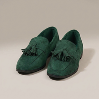 PLUXSTYLE::numise::square-toe-fringe-loafers::pack-green