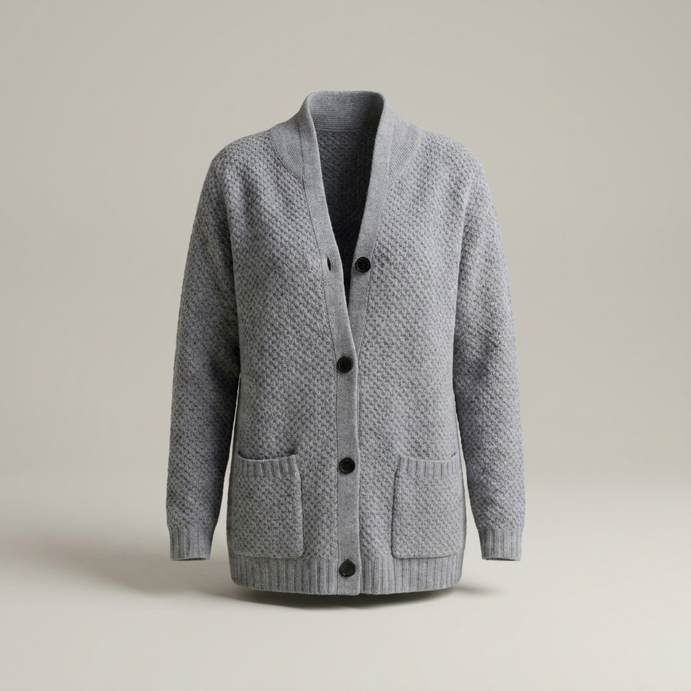 PLUXSTYLE::numise::relaxed-button-front-cardigan::pack-grey
