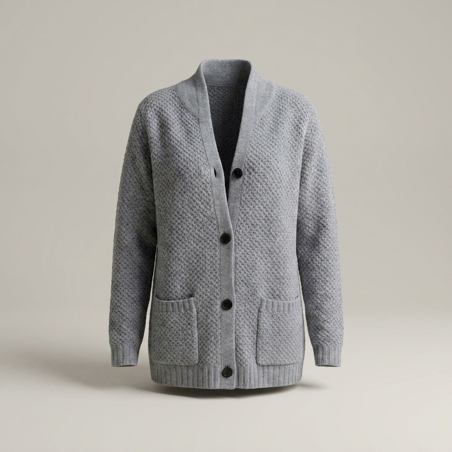 PLUXSTYLE::numise::relaxed-button-front-cardigan::pack-grey