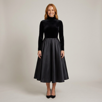PLUXSTYLE::numise::aradia-black-fit-and-flare-midi-dress::front