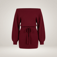 PLUXSTYLE::numise::bardot-tie-waist-mini-dress::pack-burgundy