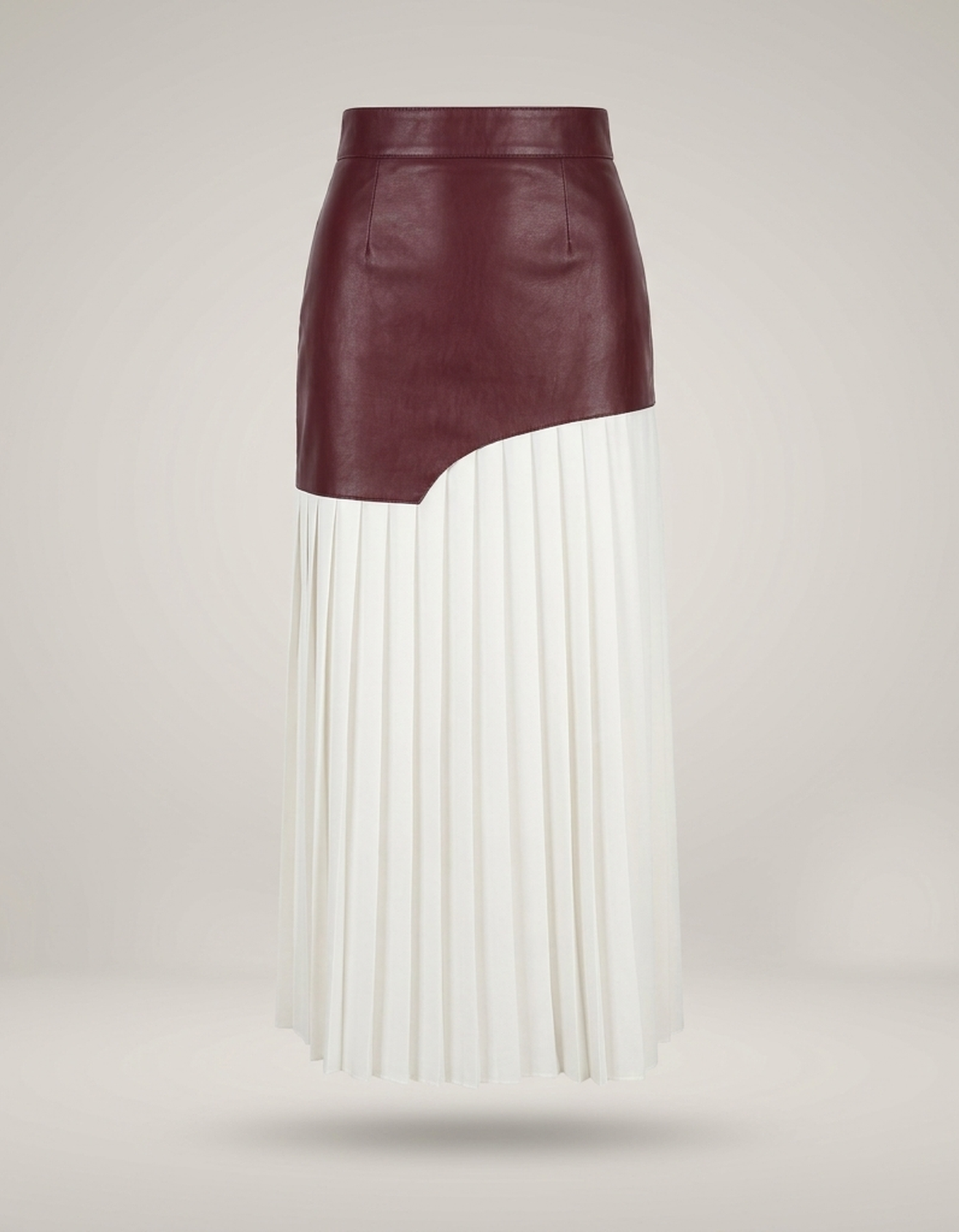 PLUXSTYLE::numise::asymmetric-pleated-midi-skirt::pack-burgundy