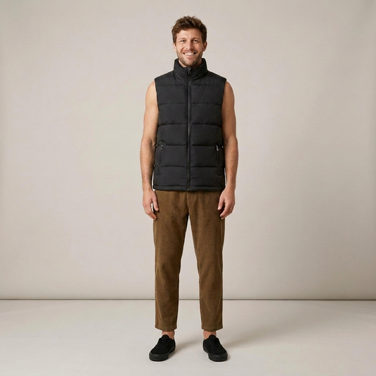 PLUXSTYLE::numise::mens-quilted-bodywarmer::front