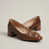 PLUXSTYLE::numise::ava-chain-detail-block-heel-loafers::closeup-hero