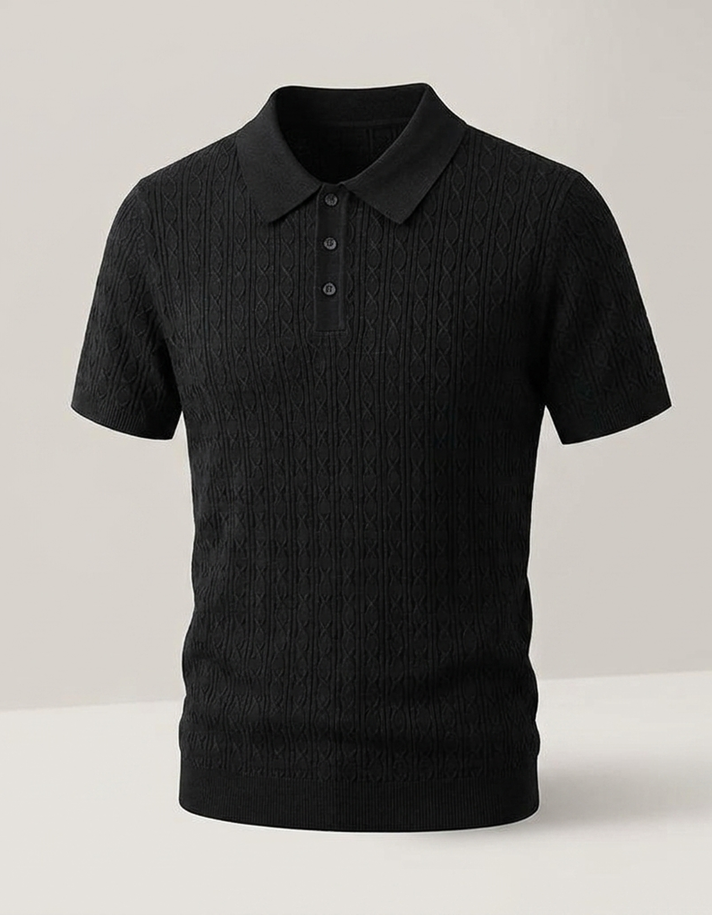 PLUXSTYLE::numise::mens-cable-texture-polo-top::pack-black