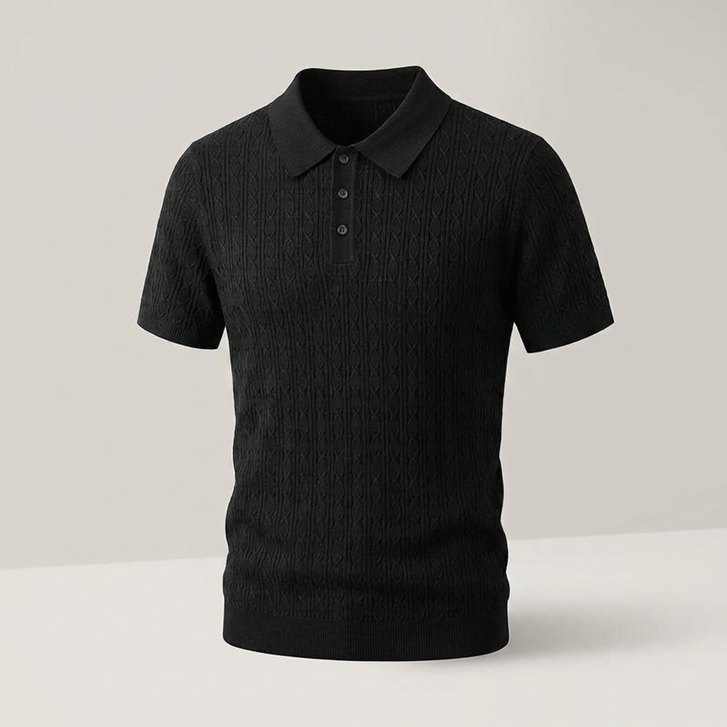 PLUXSTYLE::numise::mens-cable-texture-polo-top::pack-black