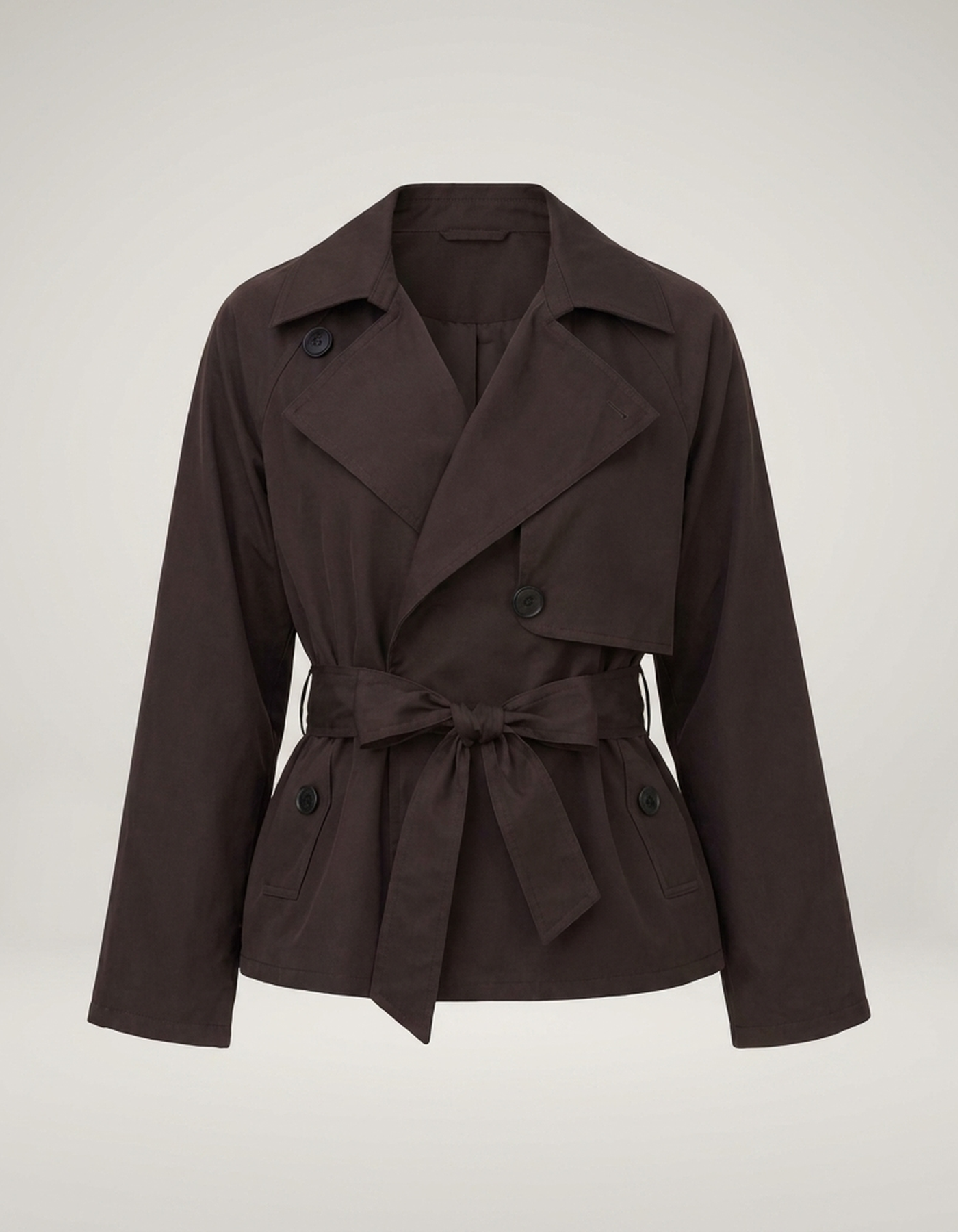 PLUXSTYLE::numise::cropped-tie-waist-parka::pack-brown