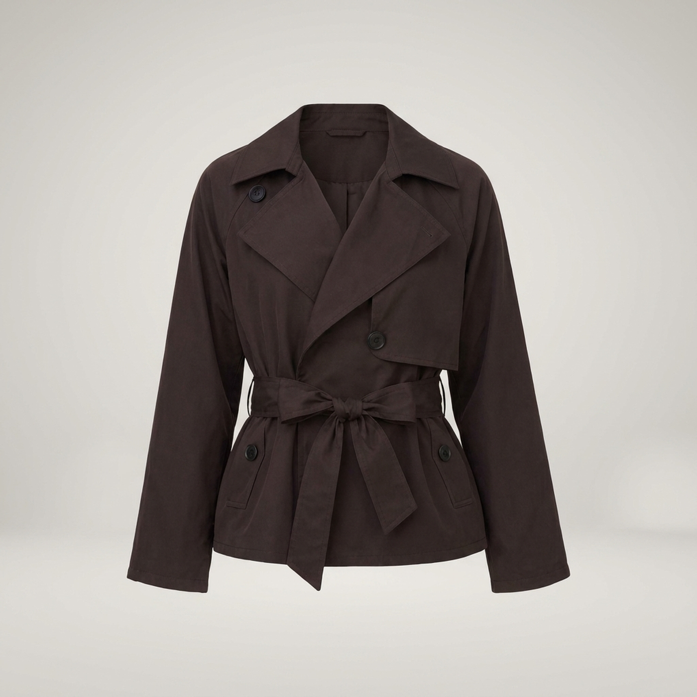 PLUXSTYLE::numise::cropped-tie-waist-parka::pack-brown