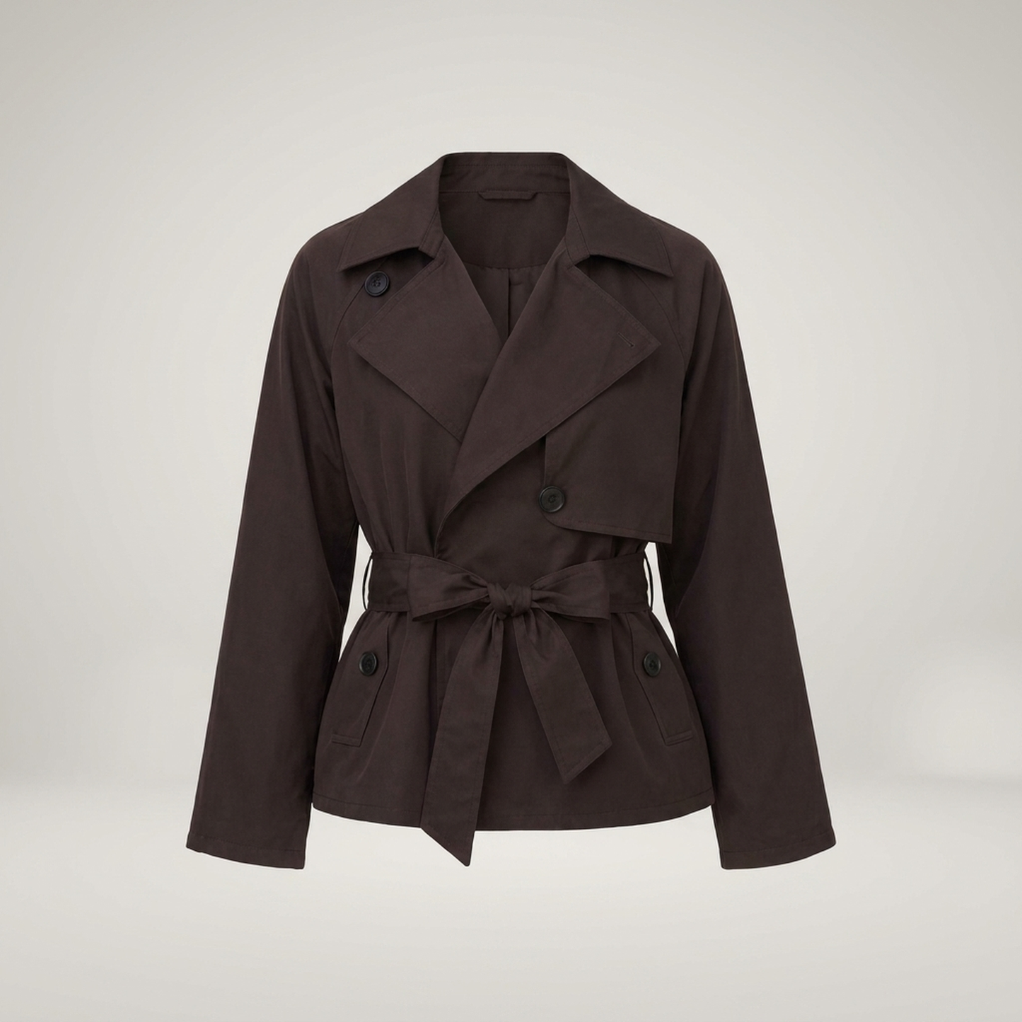 PLUXSTYLE::numise::cropped-tie-waist-parka::pack-brown