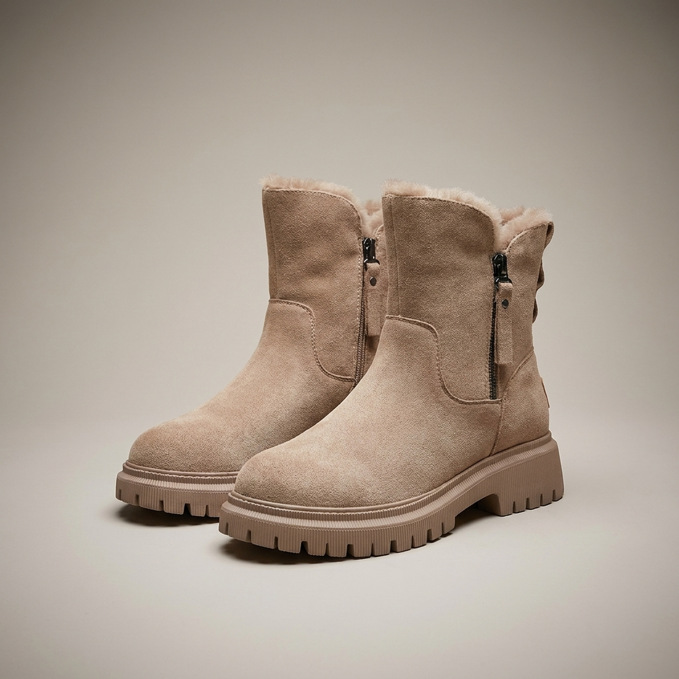 PLUXSTYLE::numise::lug-sole-winter-ankle-boots::pack-apricot