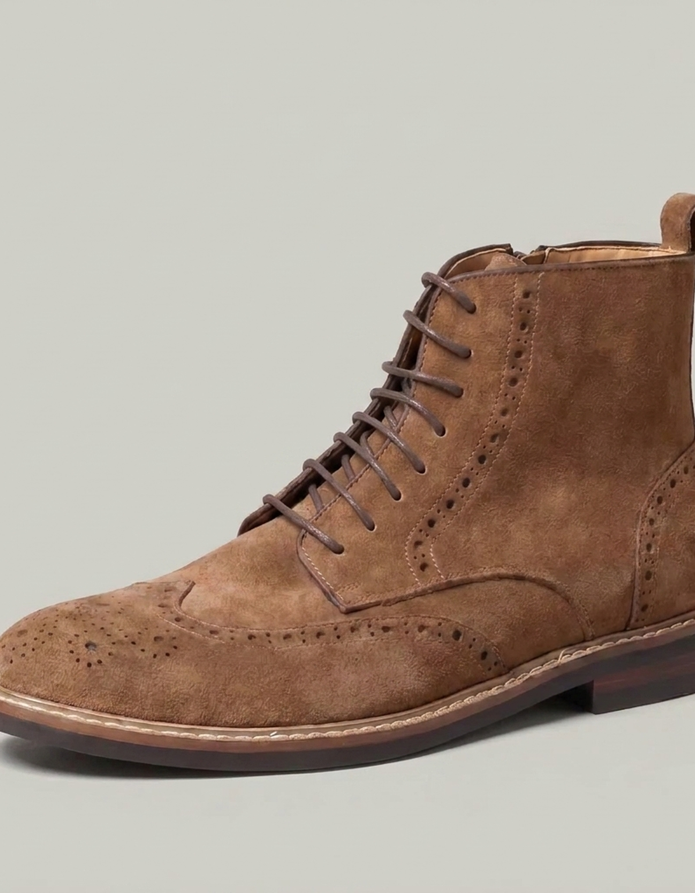 PLUXSTYLE::numise::mens-side-zip-brogue-ankle-boots::closeup-hero